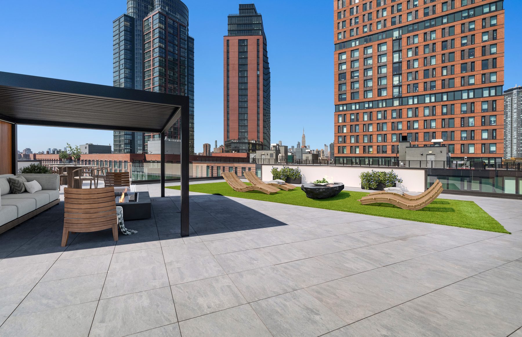 Outdoor grilling kitchen on the rooftop deck